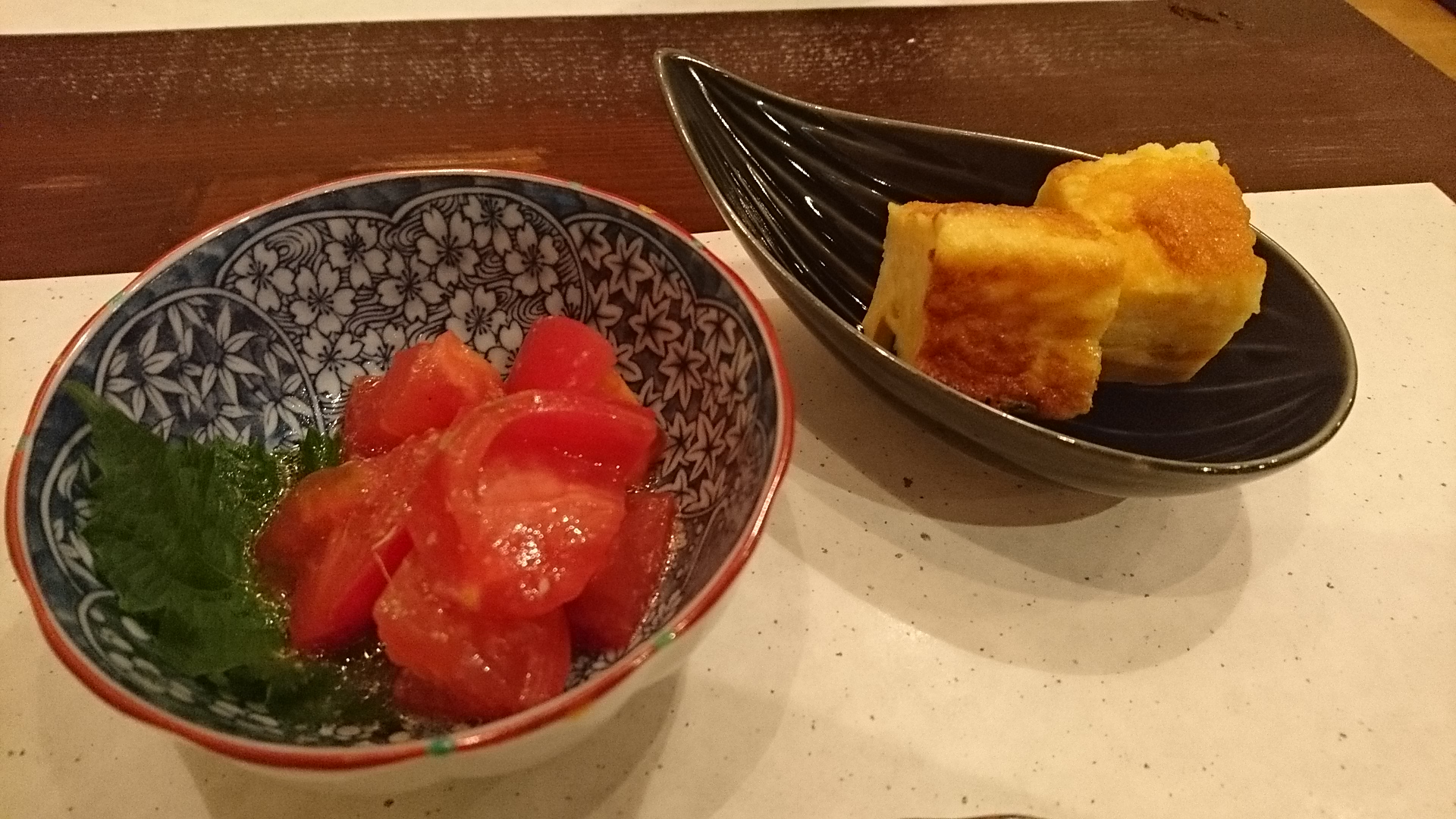 お通し・トマトとかぼちゃの卵焼き！