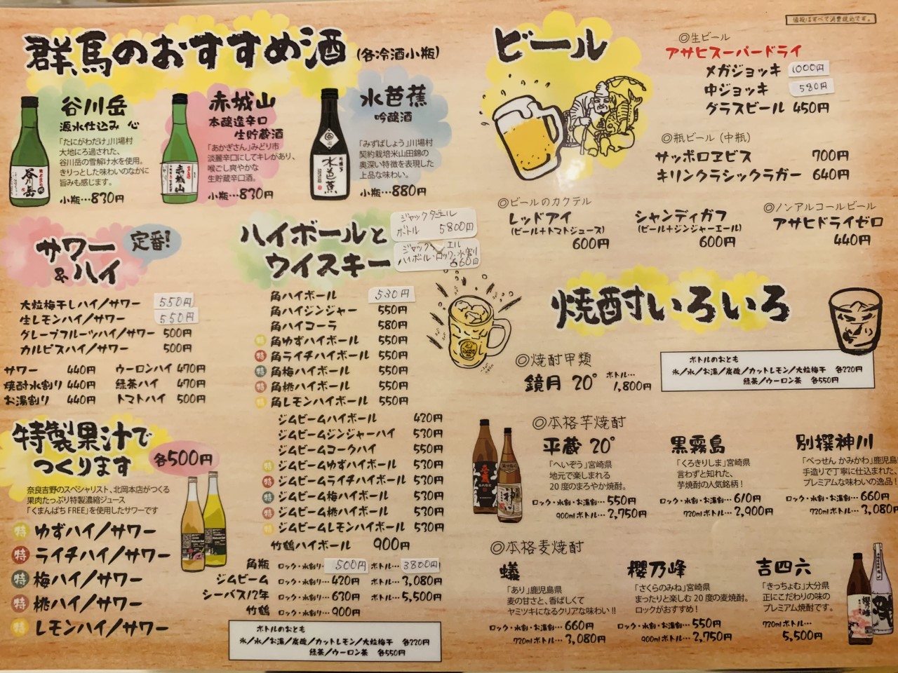 お酒のメニュー